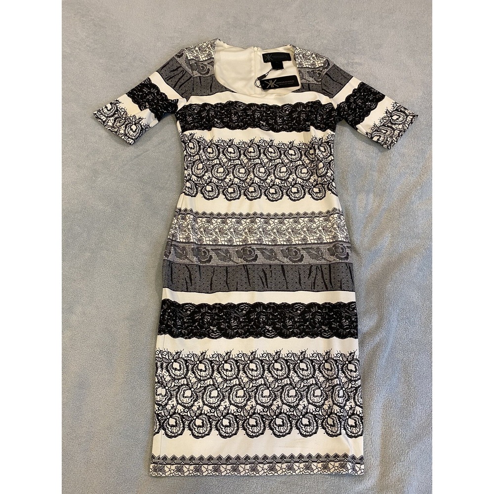 NWT‎ Women's Kardashian Kollection Bodycon Dress White Black Size L Large